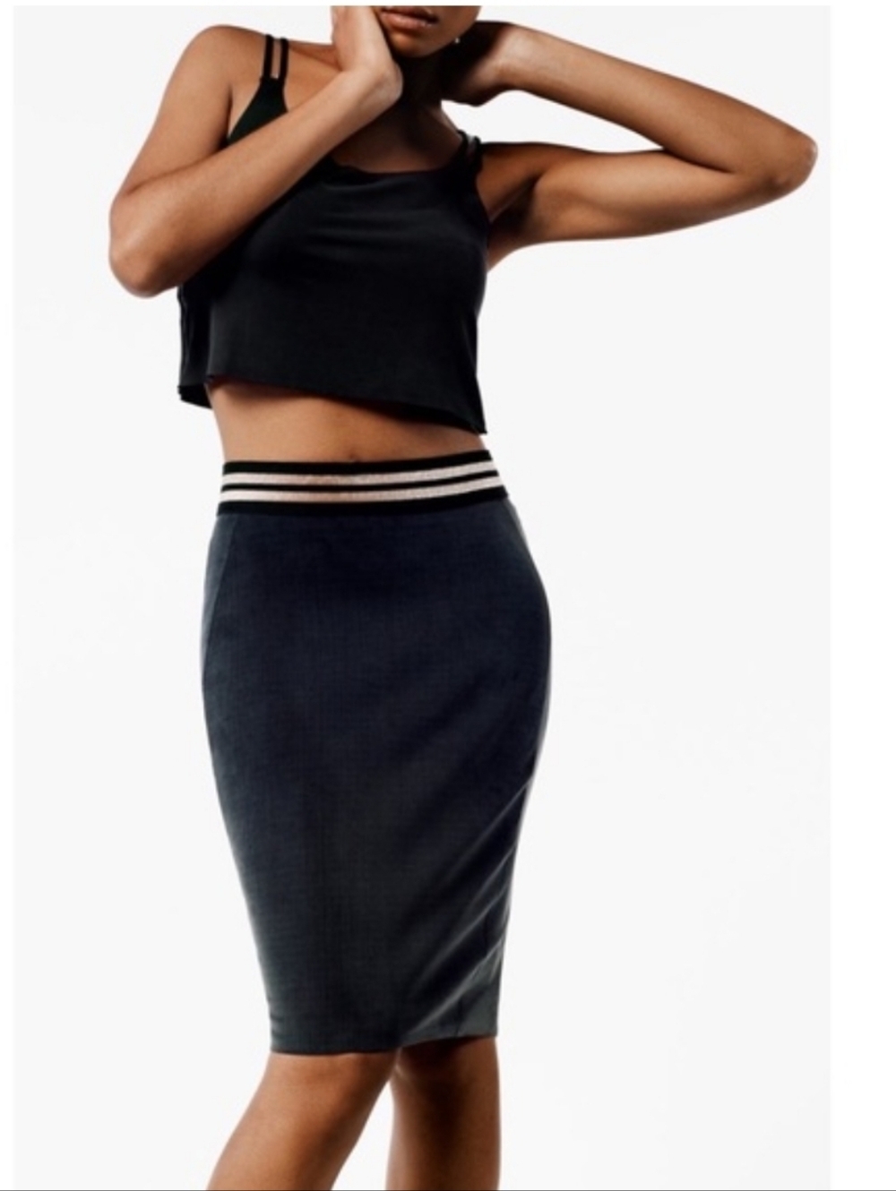 KADA PENCIL BODYCON SKIRT SILKY SOFT STRIPE ELASTIC WAISTBAND WOMENS SIZE XS - Picture 4 of 16